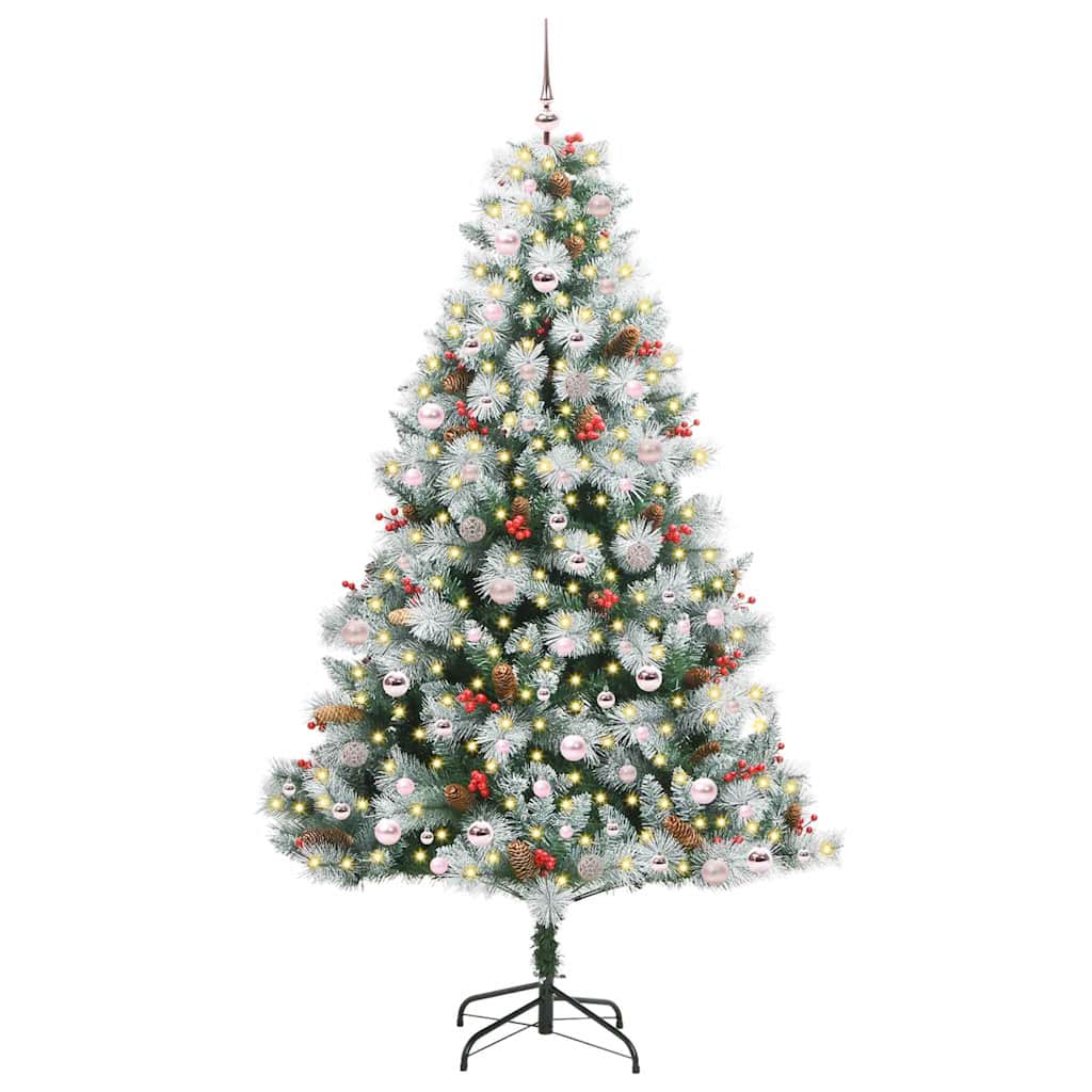 Kunstig juletre Grønn og hvit 240 cm PVC og Metall og Plast