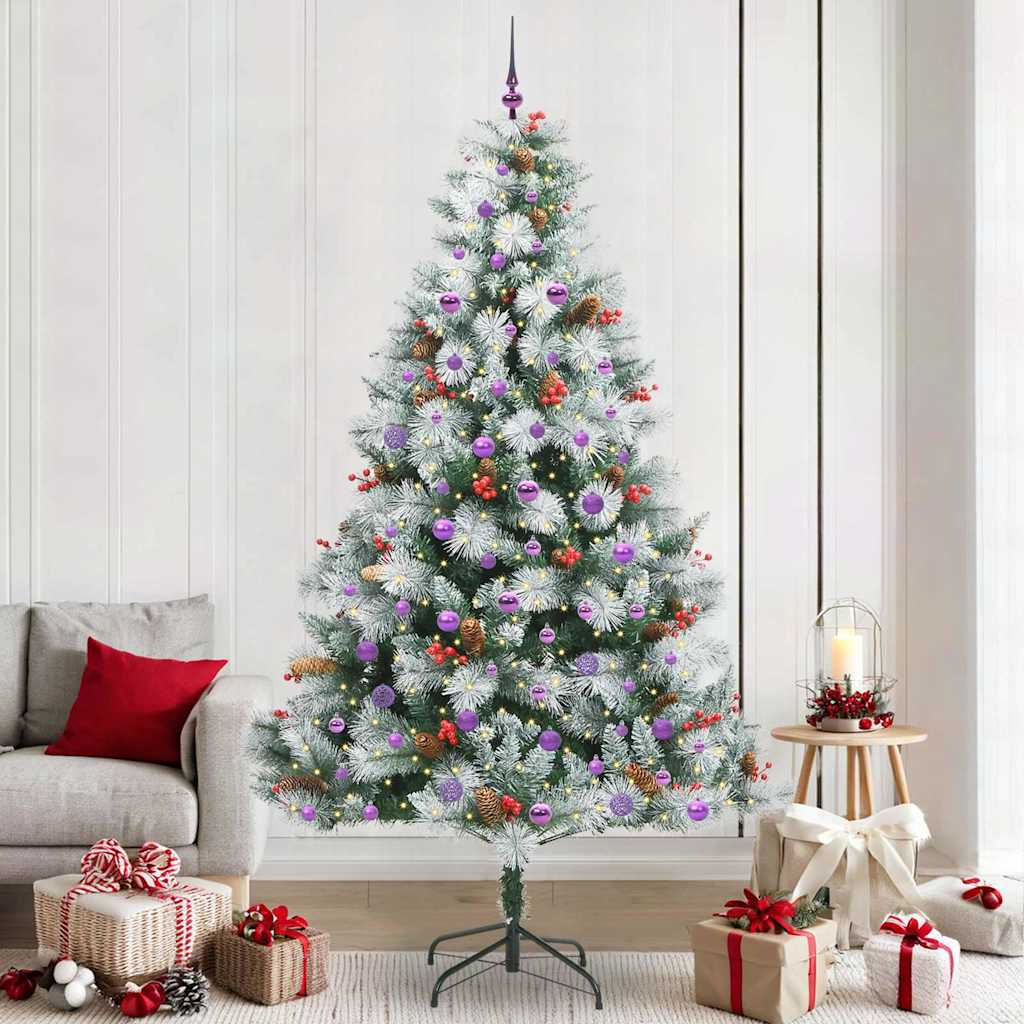 Kunstig juletre Grønn og hvit 240 cm PVC og Metall og Plast