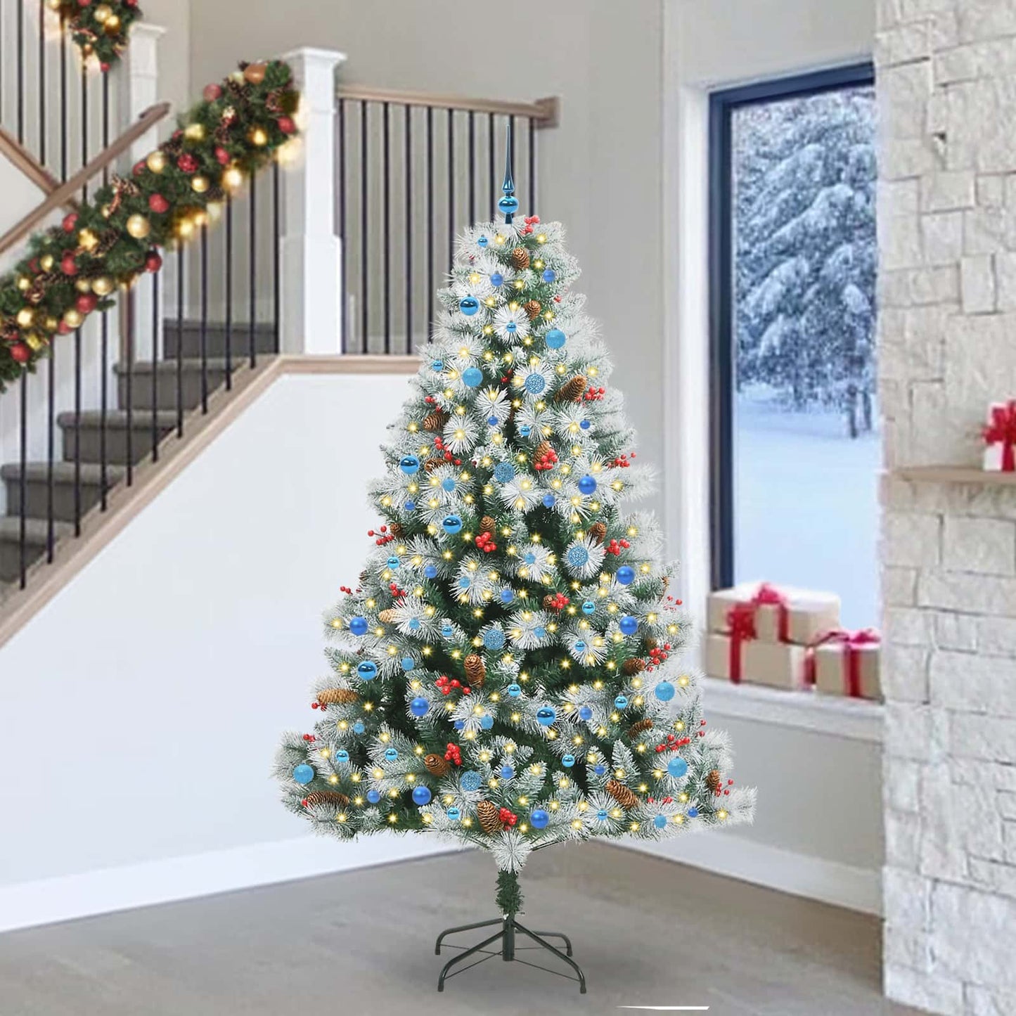 Kunstig juletre Grønn og hvit 240 cm PVC og Metall og Plast