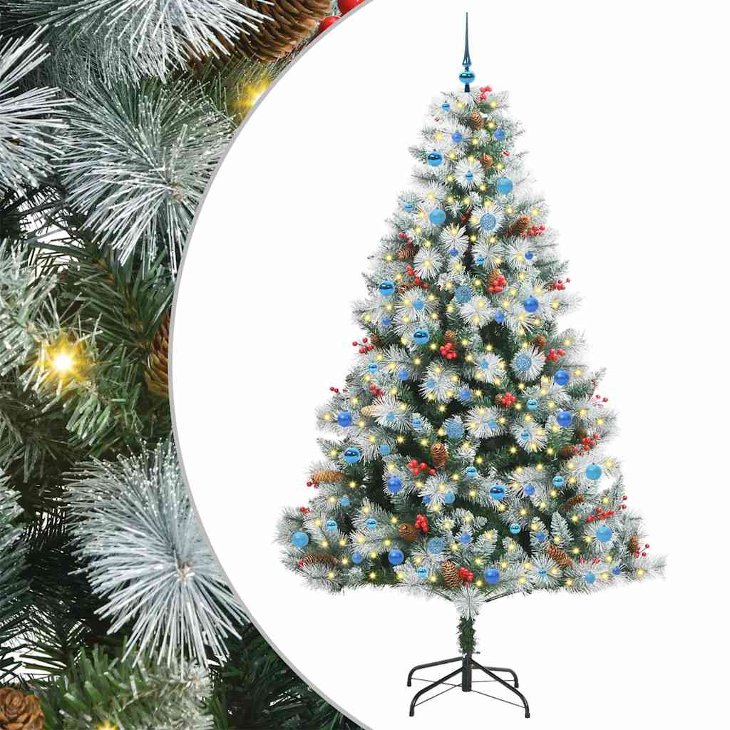 Kunstig juletre Grønn og hvit 240 cm PVC og Metall og Plast