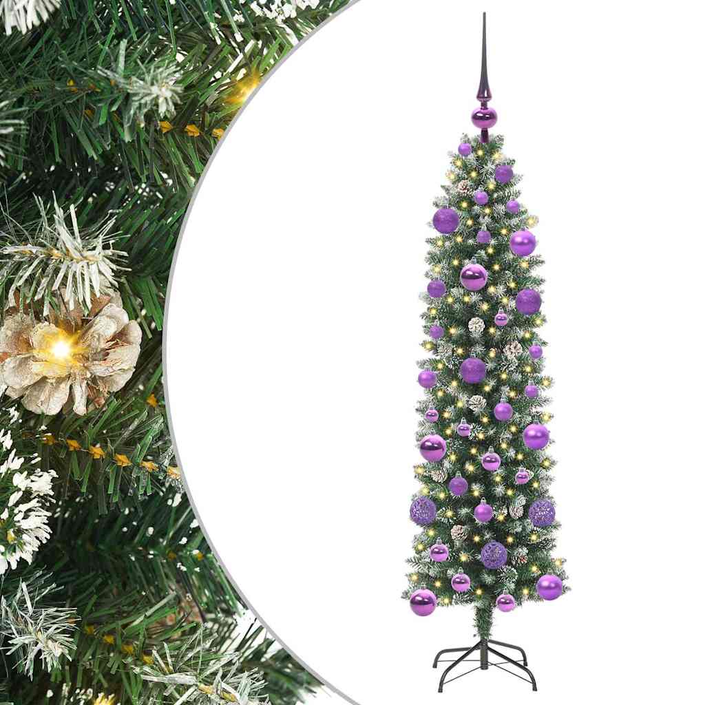Kunstig Slankt Jule Tre med 150 LED Grønn og hvit 120 cm vidaXL