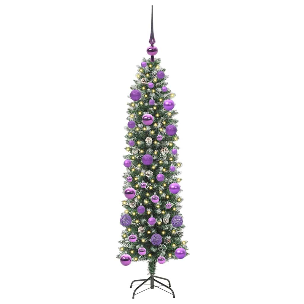 Kunstig Slankt Jule Tre med 150 LED Grønn og hvit 120 cm vidaXL