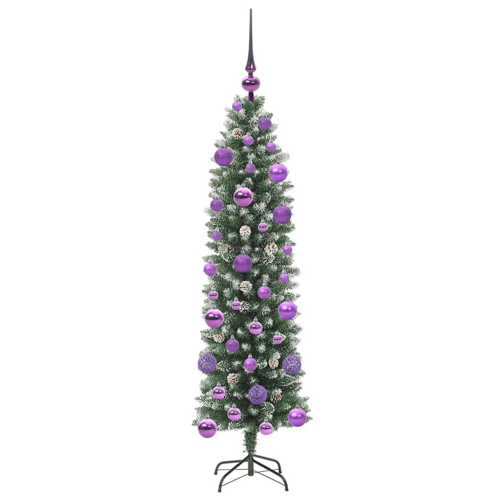 Kunstig Slankt Jule Tre med 150 LED Grønn og hvit 120 cm vidaXL