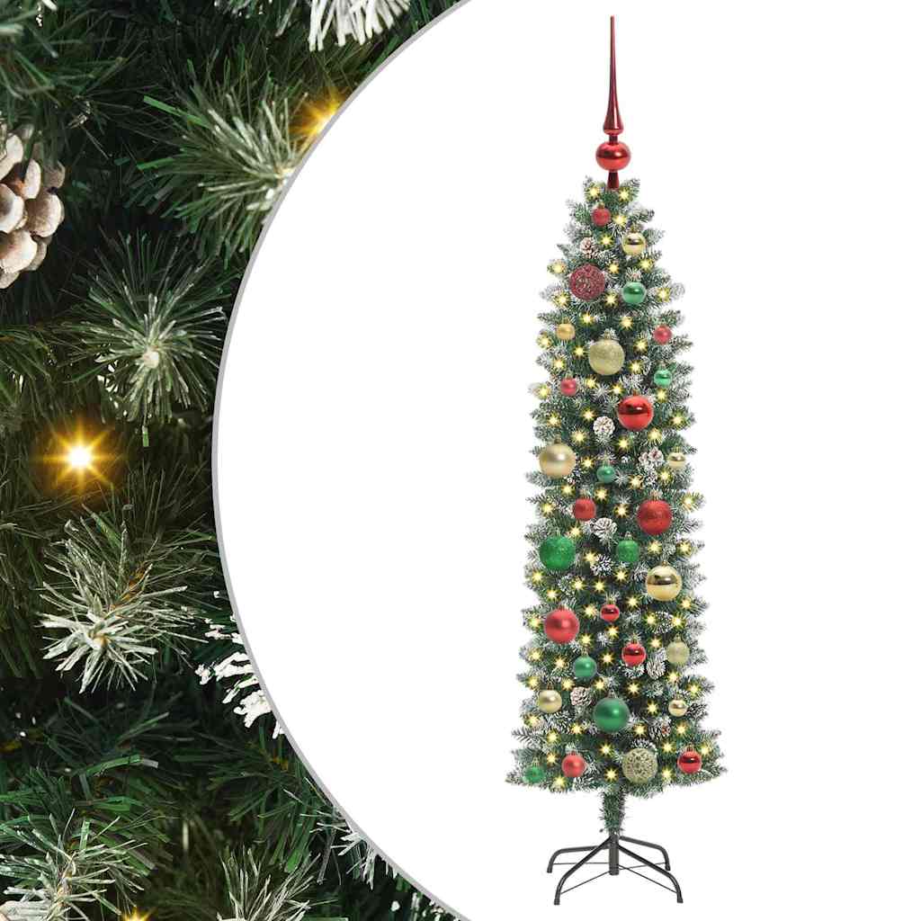 Kunstig Slankt Jule Tre med 150 LED Grønn og hvit 120 cm vidaXL
