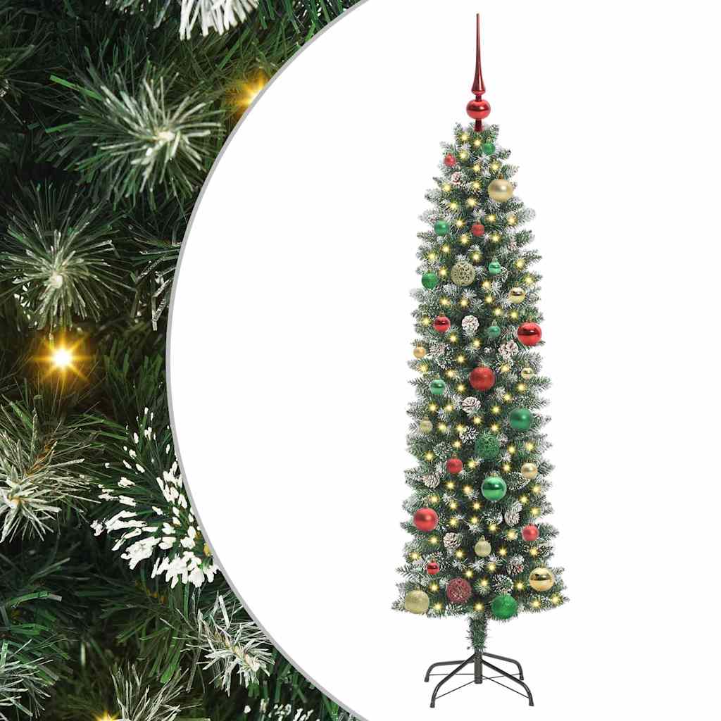 Kunstig Slankt Jule Tre med 150 LED Grønn og hvit 150 cm vidaXL