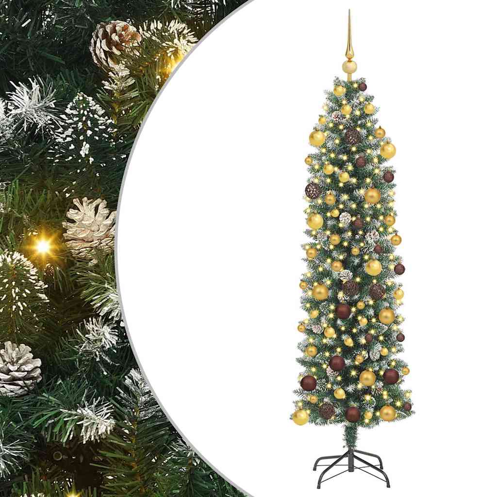 Kunstig Slankt Jule Tre med 300 LED Grønn og hvit 180 cm