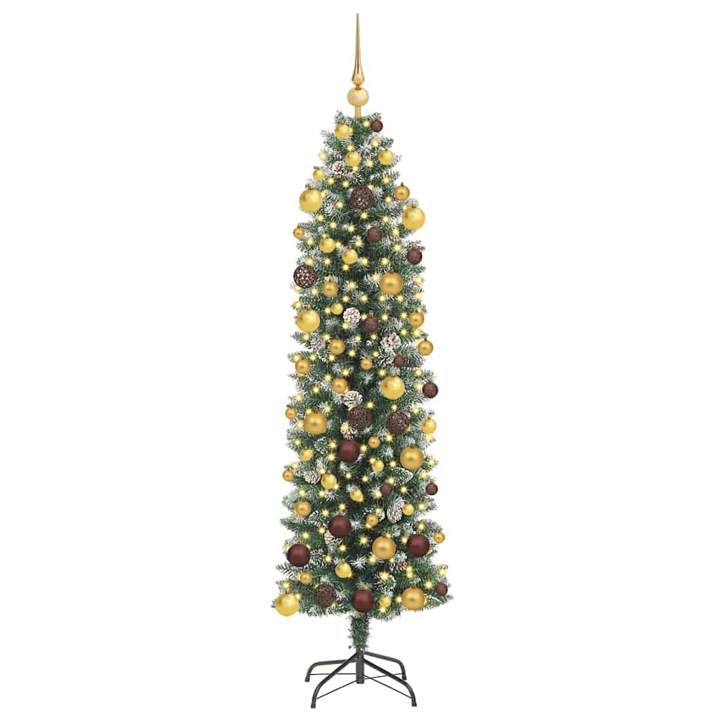 Kunstig Slankt Jule Tre med 300 LED Grønn og hvit 180 cm