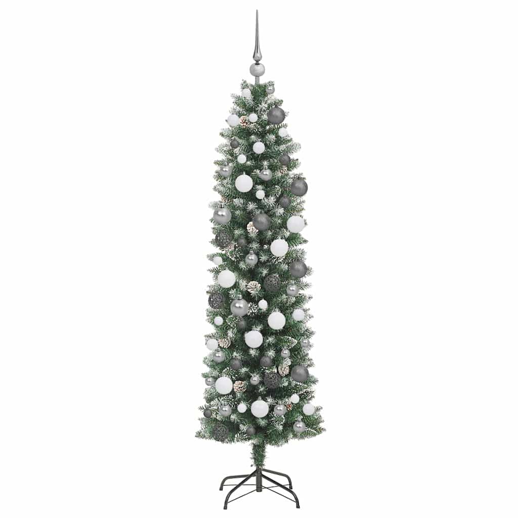 Kunstig Slankt Jule Tre med 300 LED Grønn og hvit 180 cm
