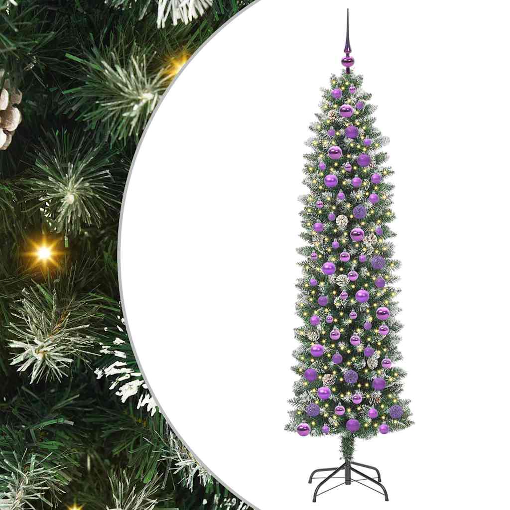 Kunstig Slankt Jule Tre med 300 LED Grønn og hvit 180 cm