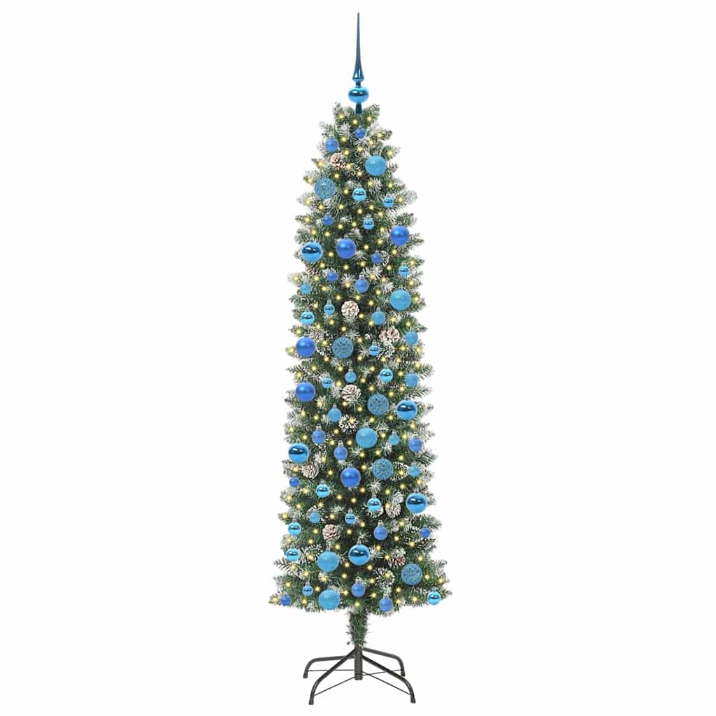 Kunstig Slankt Jule Tre med 300 LED Grønn og hvit 180 cm vidaXL