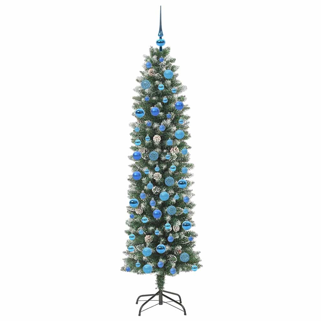 Kunstig Slankt Jule Tre med 300 LED Grønn og hvit 180 cm vidaXL