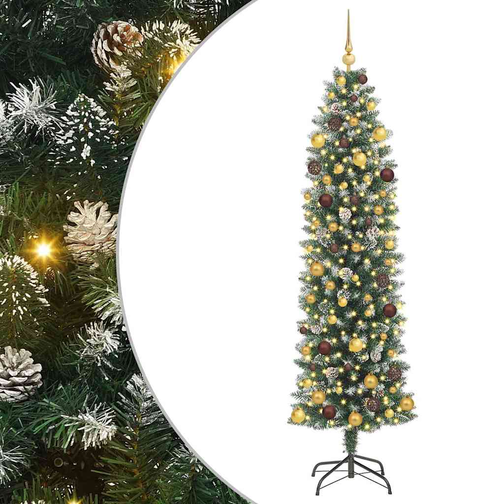 Kunstig Slankt Jule Tre med 300 LED Grønn og hvit 210 cm