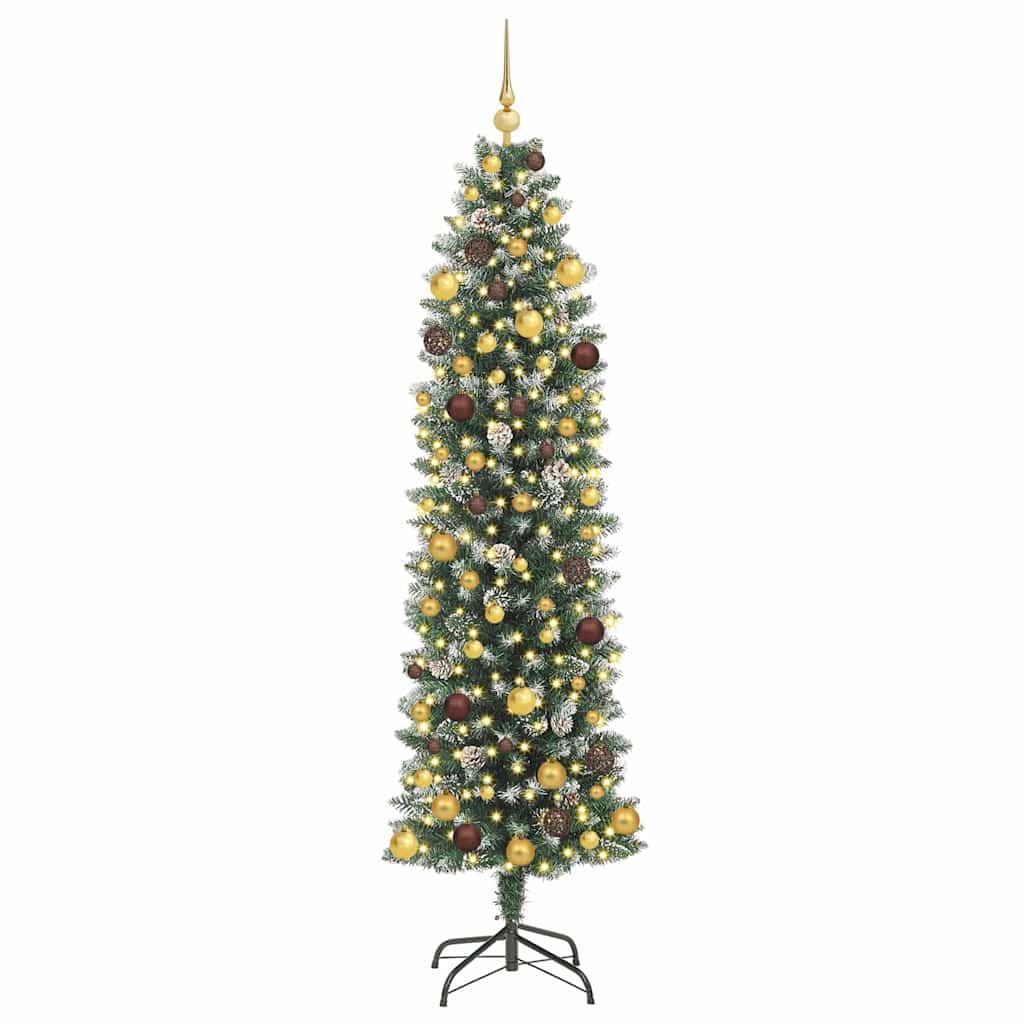 Kunstig Slankt Jule Tre med 300 LED Grønn og hvit 210 cm