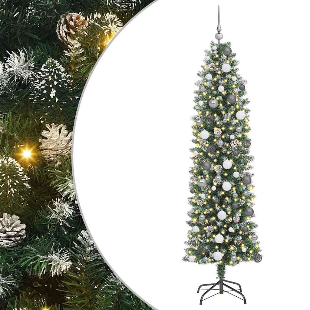 Kunstig Slankt Jule Tre med 300 LED Grønn og hvit 210 cm