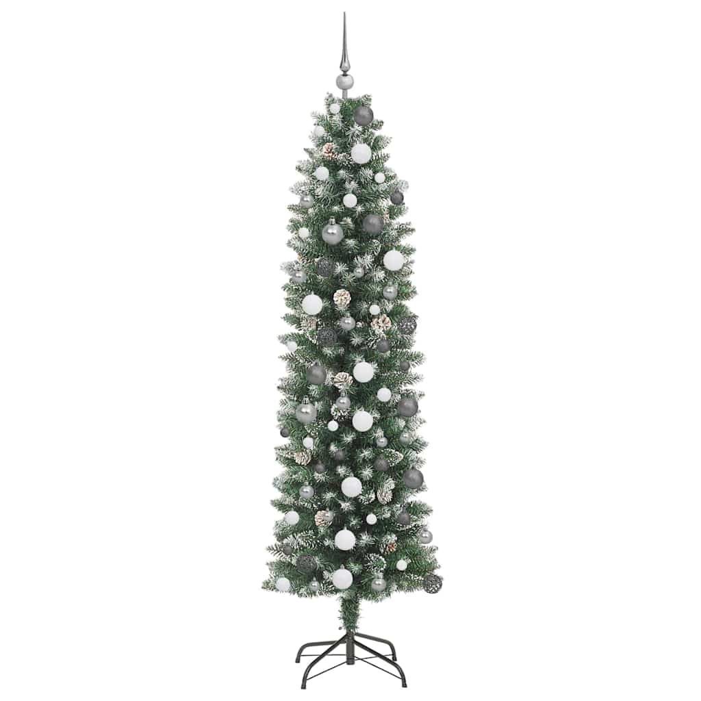 Kunstig Slankt Jule Tre med 300 LED Grønn og hvit 210 cm