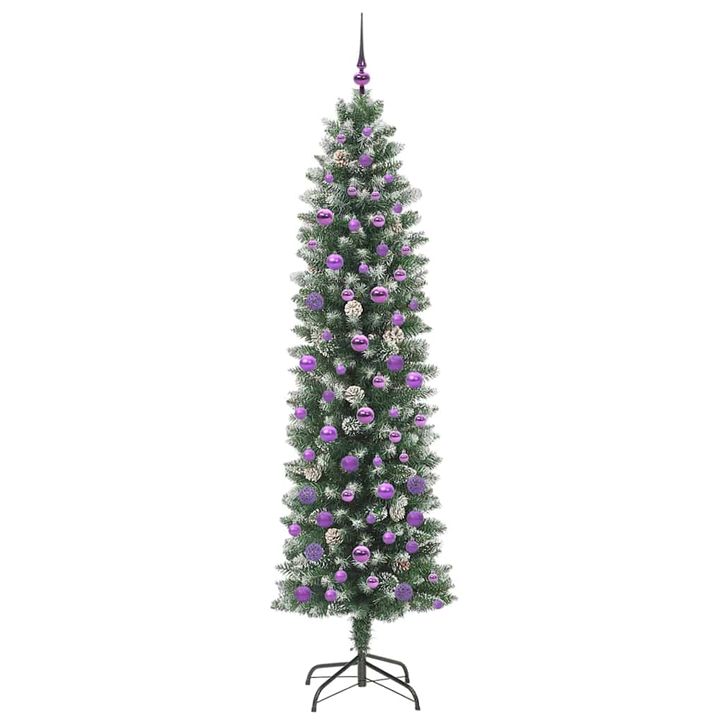 Kunstig Slankt Jule Tre med 300 LED Grønn og hvit 210 cm