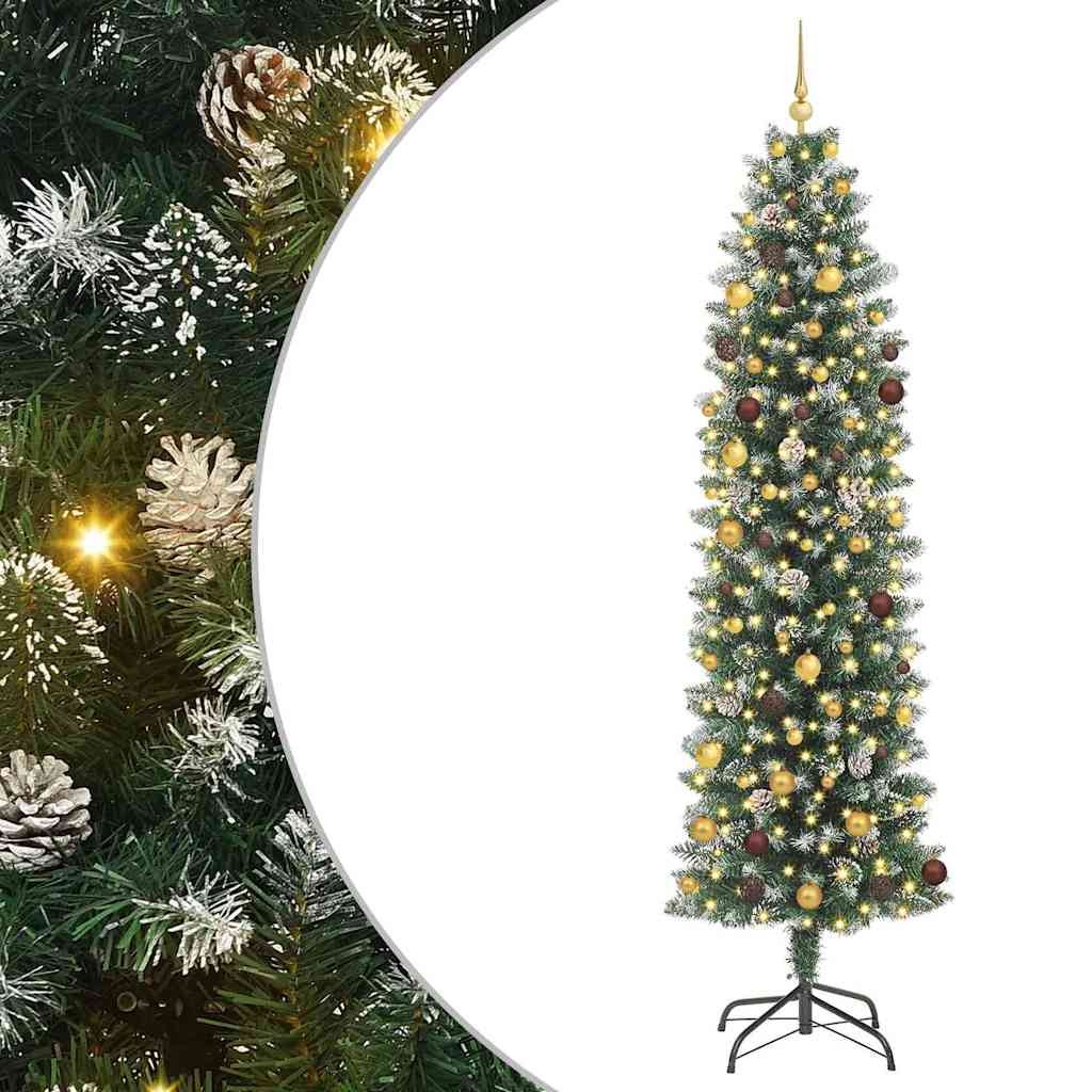 Kunstig Slankt Jule Tre med 300 LED Grønn og hvit 240 cm