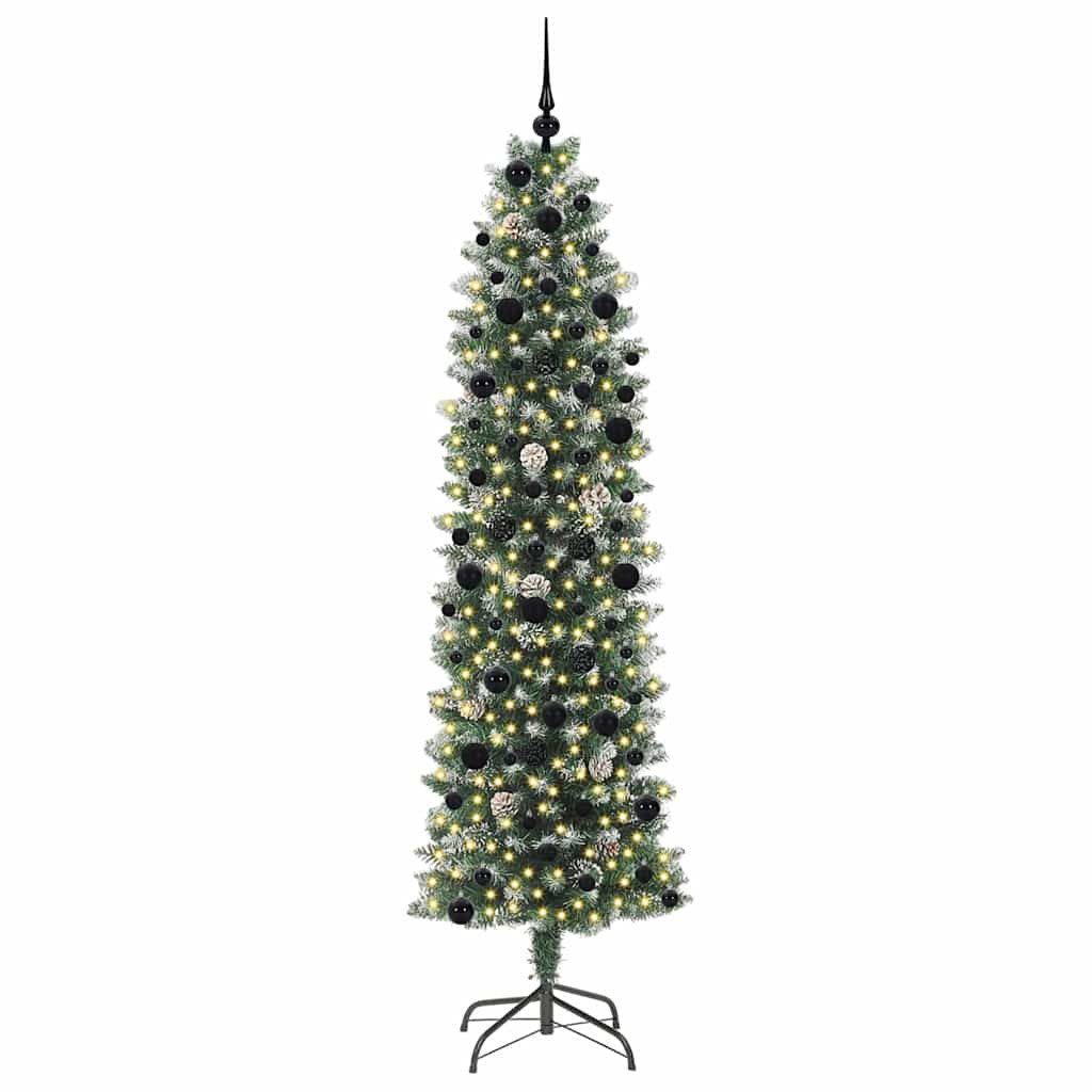 Kunstig Slankt Jule Tre med 300 LED Grønn og hvit 240 cm vidaXL