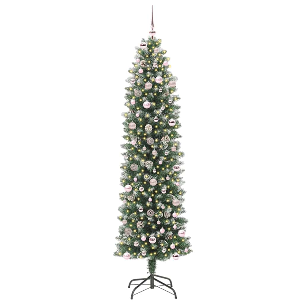 Kunstig Slankt Jule Tre med 300 LED Grønn og hvit 240 cm vidaXL