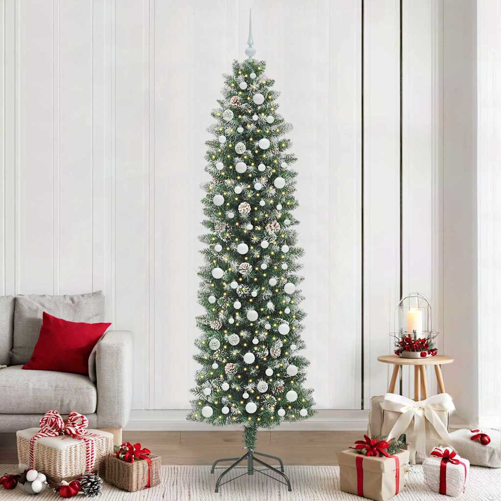 Kunstig Slankt Jule Tre med 300 LED Grønn og hvit 240 cm vidaXL