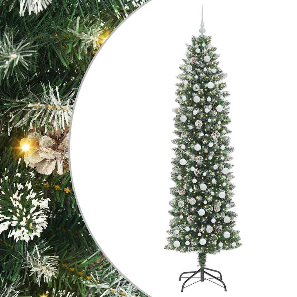 Kunstig Slankt Jule Tre med 300 LED Grønn og hvit 240 cm vidaXL