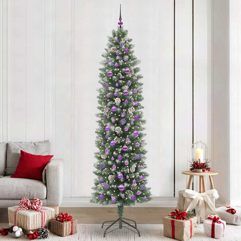 Kunstig Slankt Jule Tre med 300 LED Grønn og hvit 240 cm vidaXL