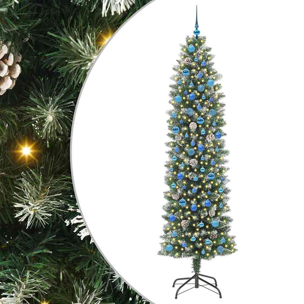 Kunstig Slankt Jule Tre med 300 LED Grønn og hvit 240 cm vidaXL