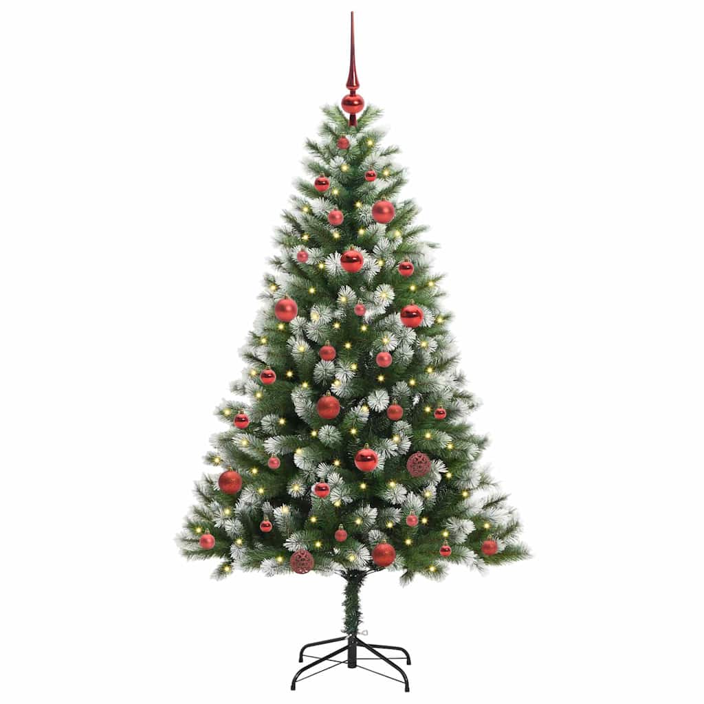 Kunstig leddet juletre med flocket snø Grønn og hvit 150 cm