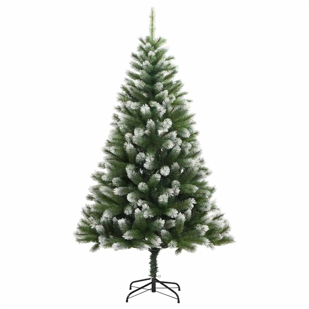 Kunstig leddet juletre med flocket snø Grønn og hvit 150 cm