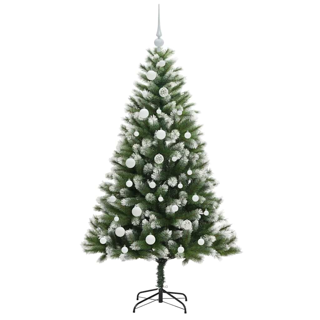 Kunstig leddet juletre med flocket snø Grønn og hvit 150 cm