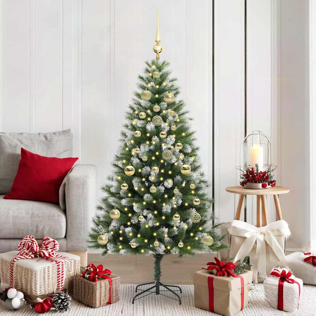 Kunstig leddet juletre med flocket snø Grønn og hvit 150 cm