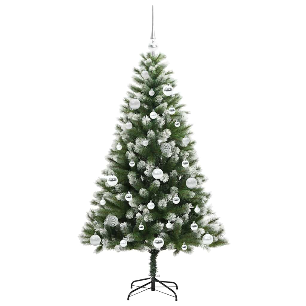 Kunstig leddet juletre med flocket snø Grønn og hvit 150 cm