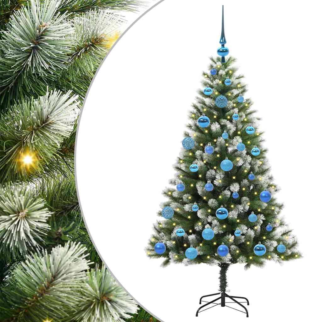 Kunstig leddet juletre med flocket snø Grønn og hvit 150 cm