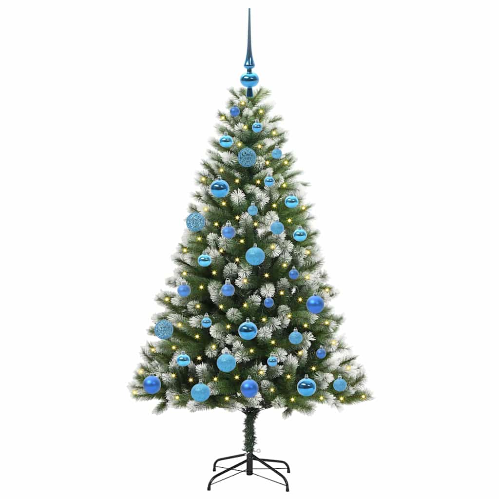 Kunstig leddet juletre med flocket snø Grønn og hvit 150 cm
