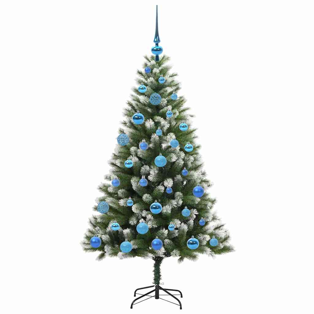 Kunstig leddet juletre med flocket snø Grønn og hvit 150 cm