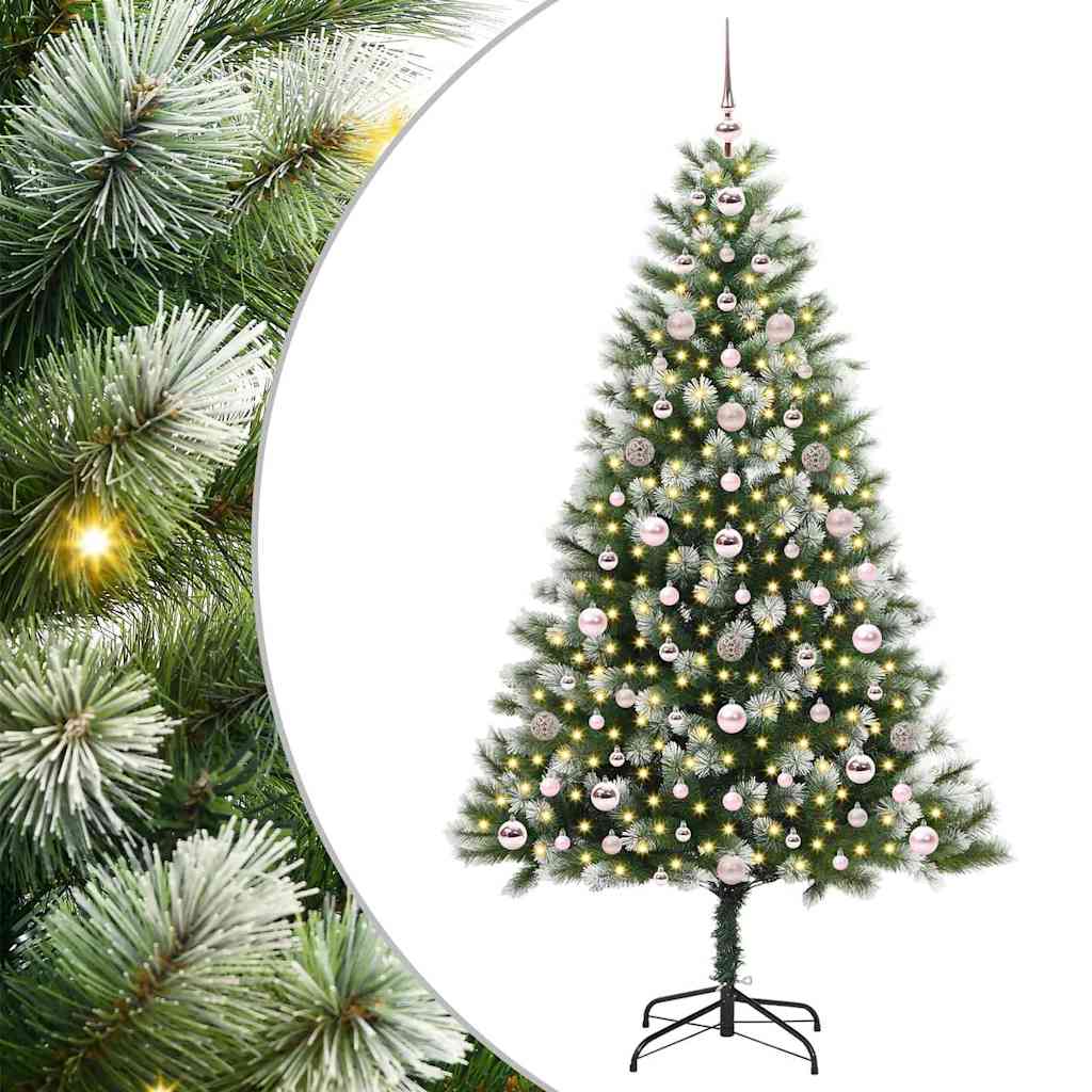 Kunstig leddet juletre med flocket snø Grønn og hvit 180 cm