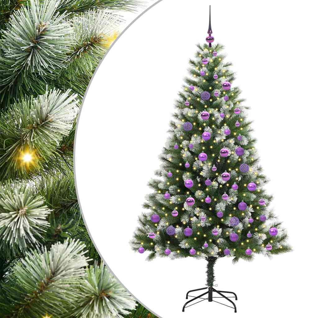 Kunstig leddet juletre med flocket snø Grønn og hvit 180 cm