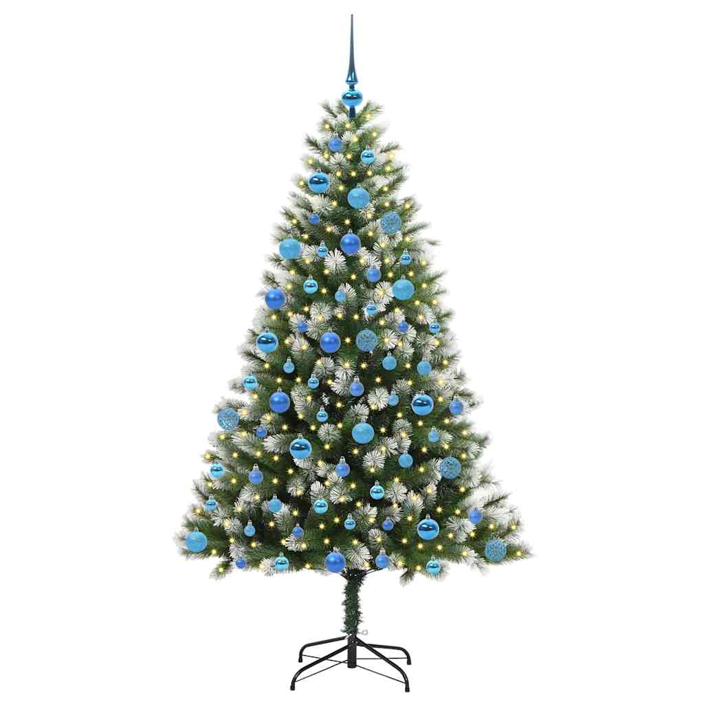 Kunstig leddet juletre med flocket snø Grønn og hvit 180 cm