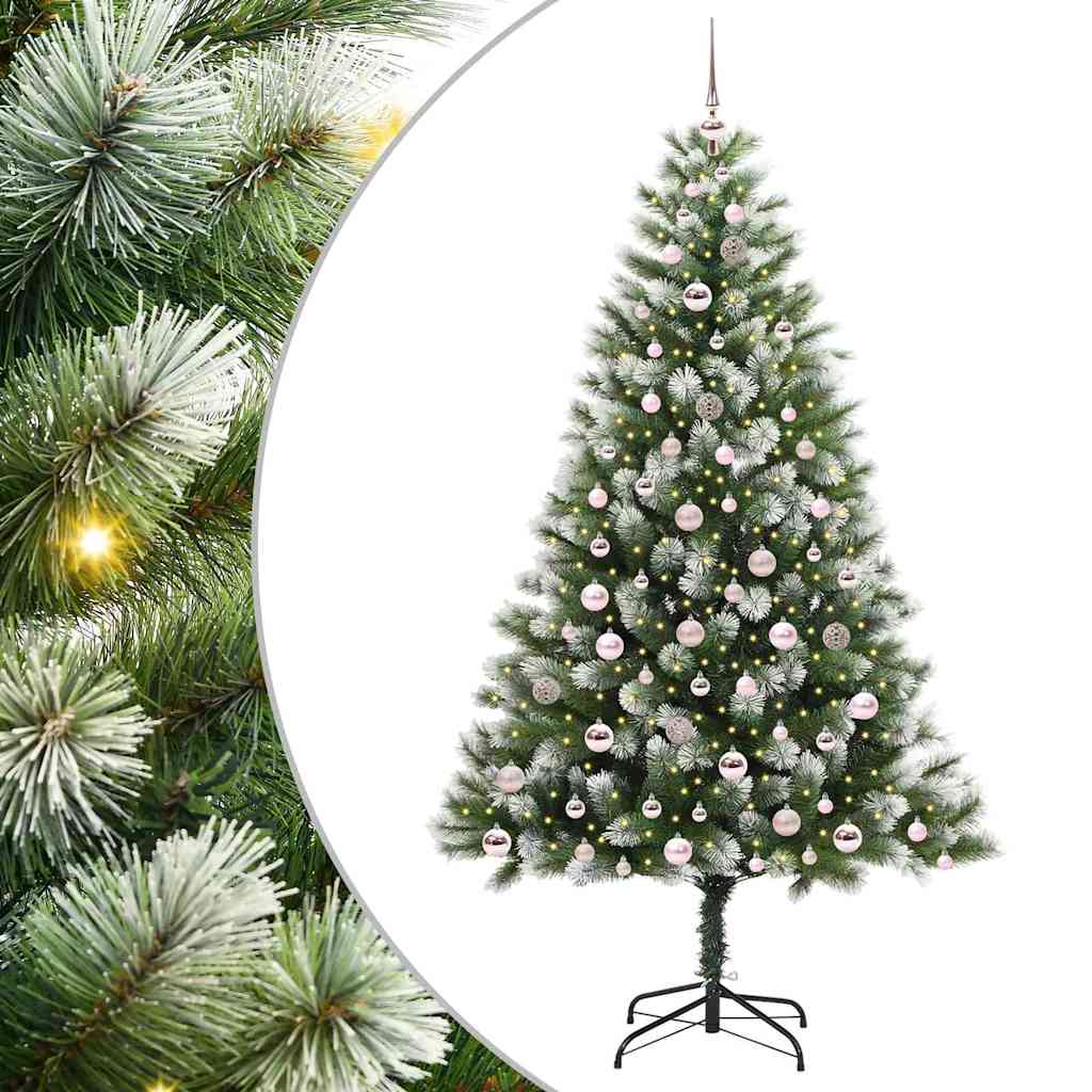 Kunstig leddet juletre med flocket snø Grønn og hvit 210 cm