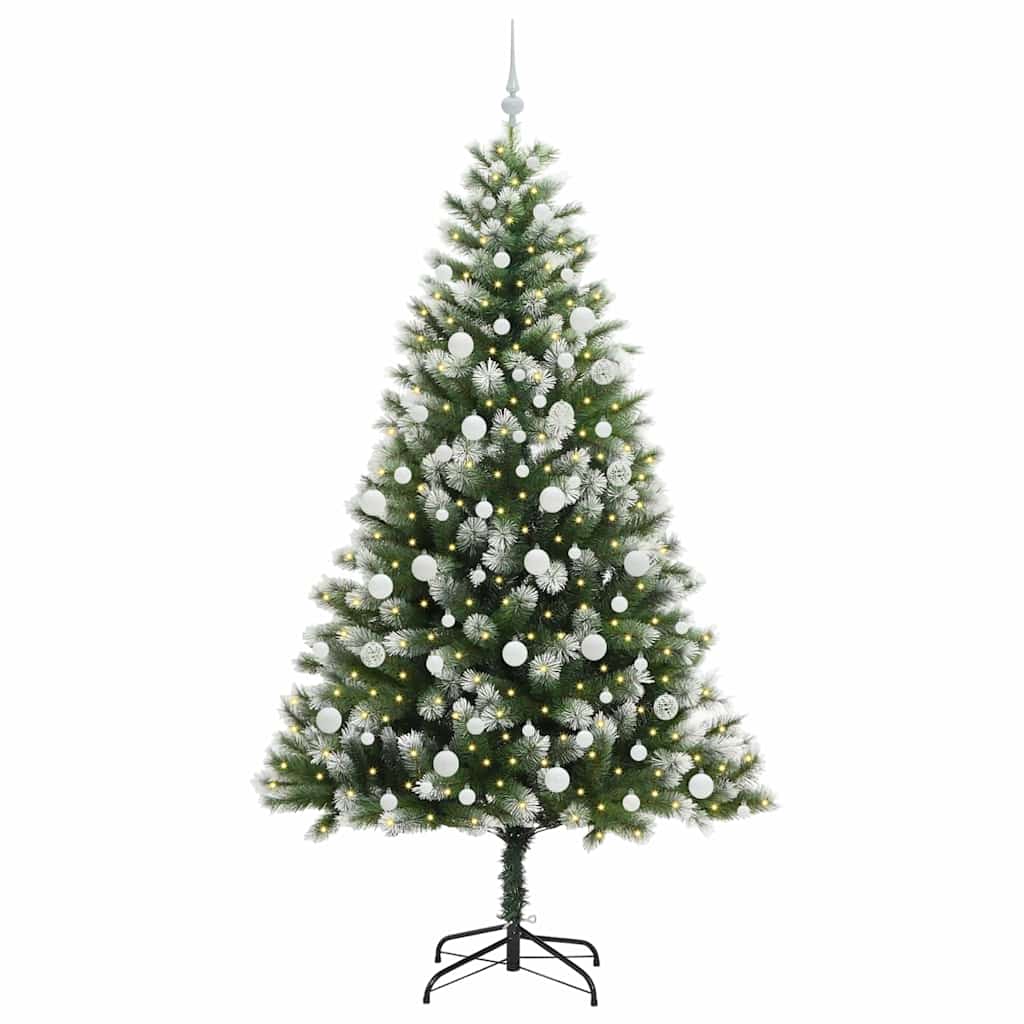 Kunstig leddet juletre med flocket snø Grønn og hvit 210 cm