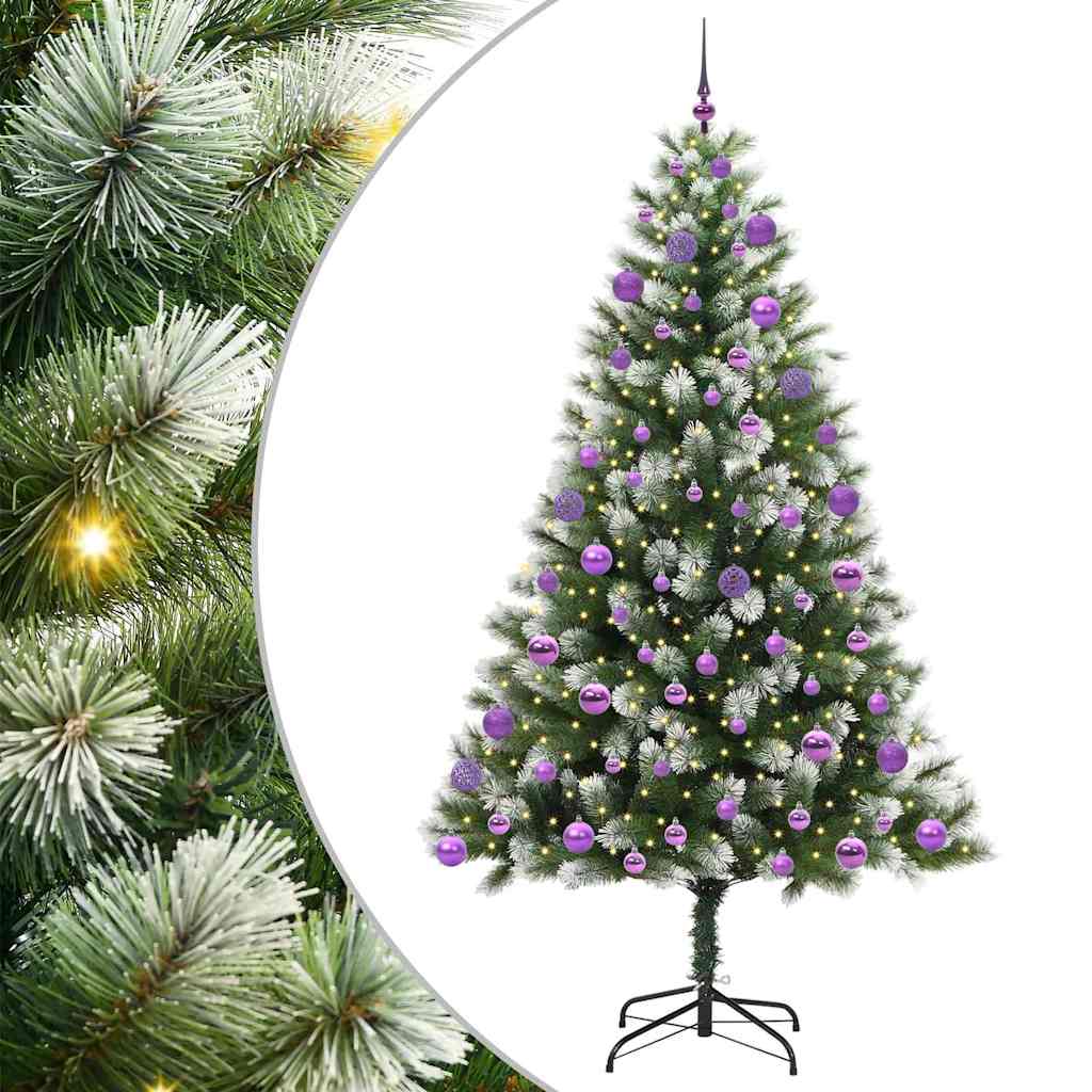 Kunstig leddet juletre med flocket snø Grønn og hvit 210 cm