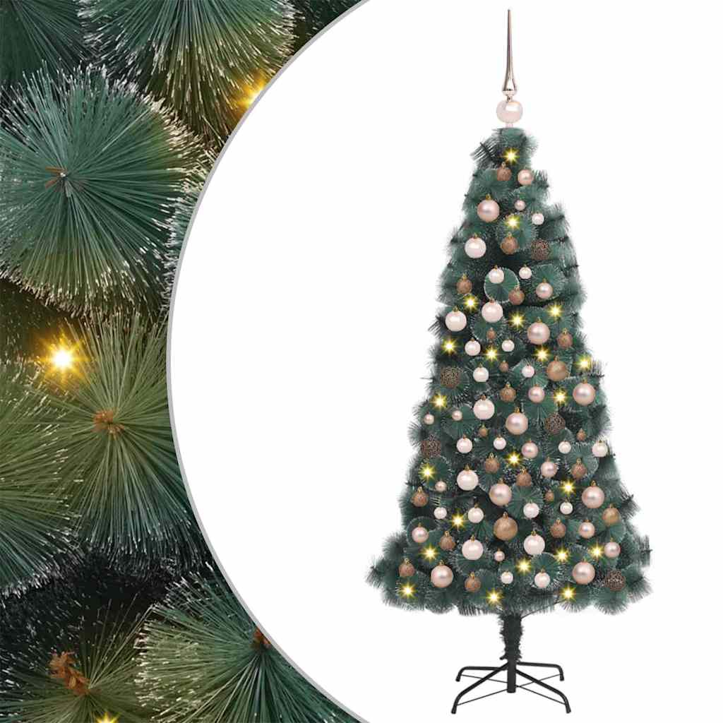 Kunstig forhåndsbelyst juletre med kule-sett grønn 120 cm PET