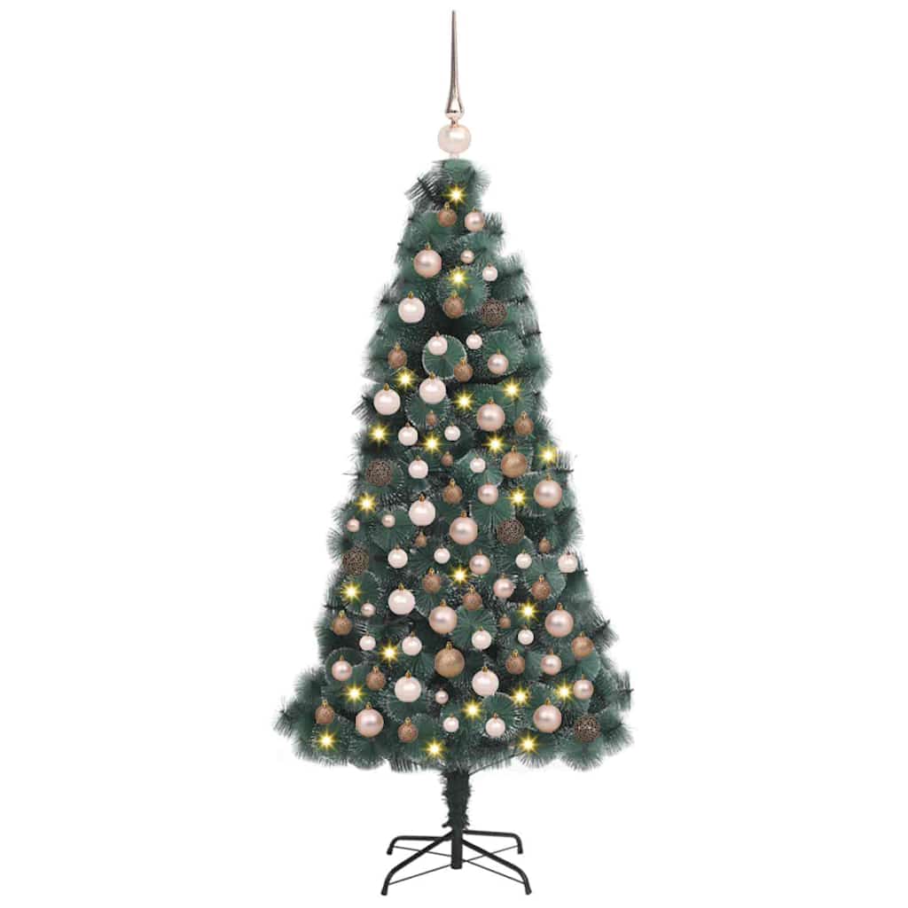 Kunstig forhåndsbelyst juletre med kule-sett grønn 120 cm PET