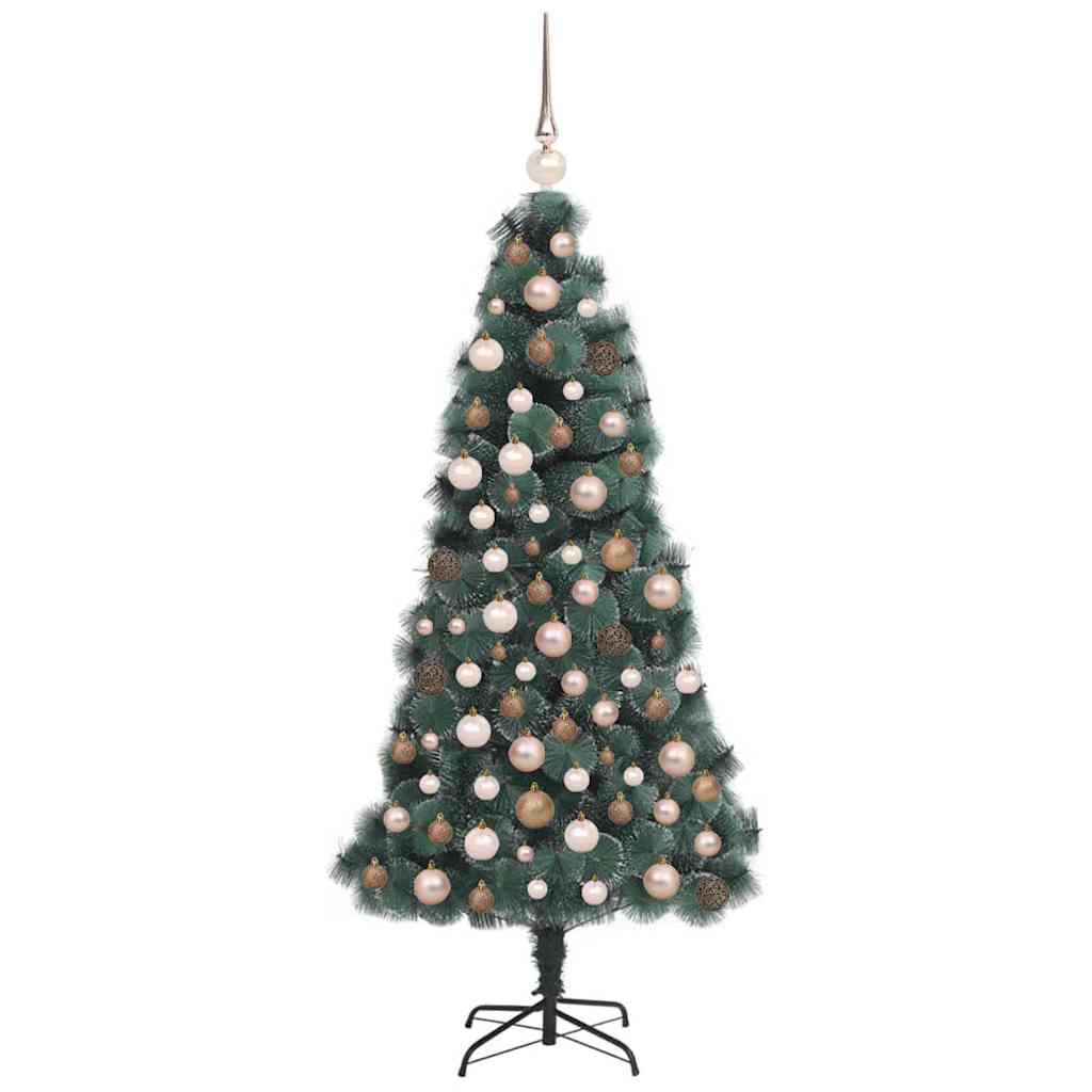 Kunstig forhåndsbelyst juletre med kule-sett grønn 120 cm PET
