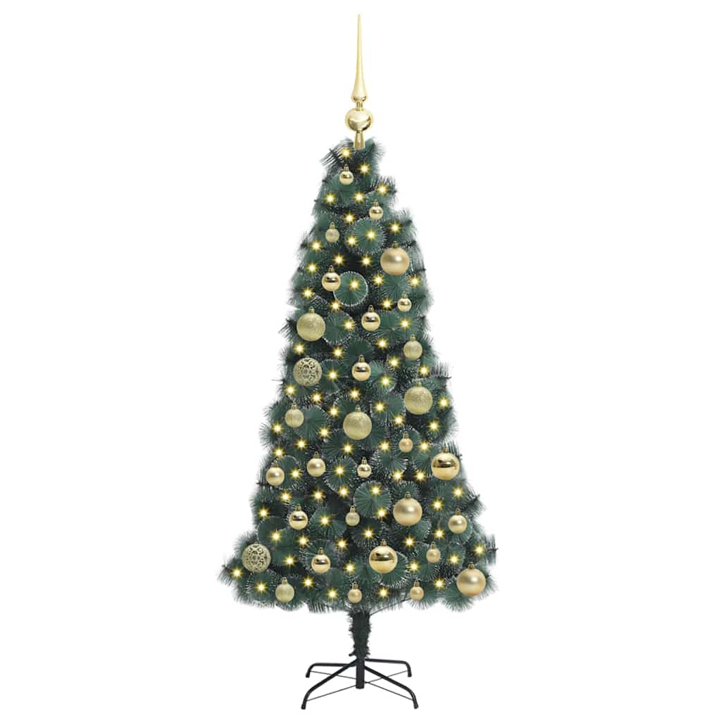 Kunstig forhåndsopplyst juletre med kule sett grønn 120 cm PET