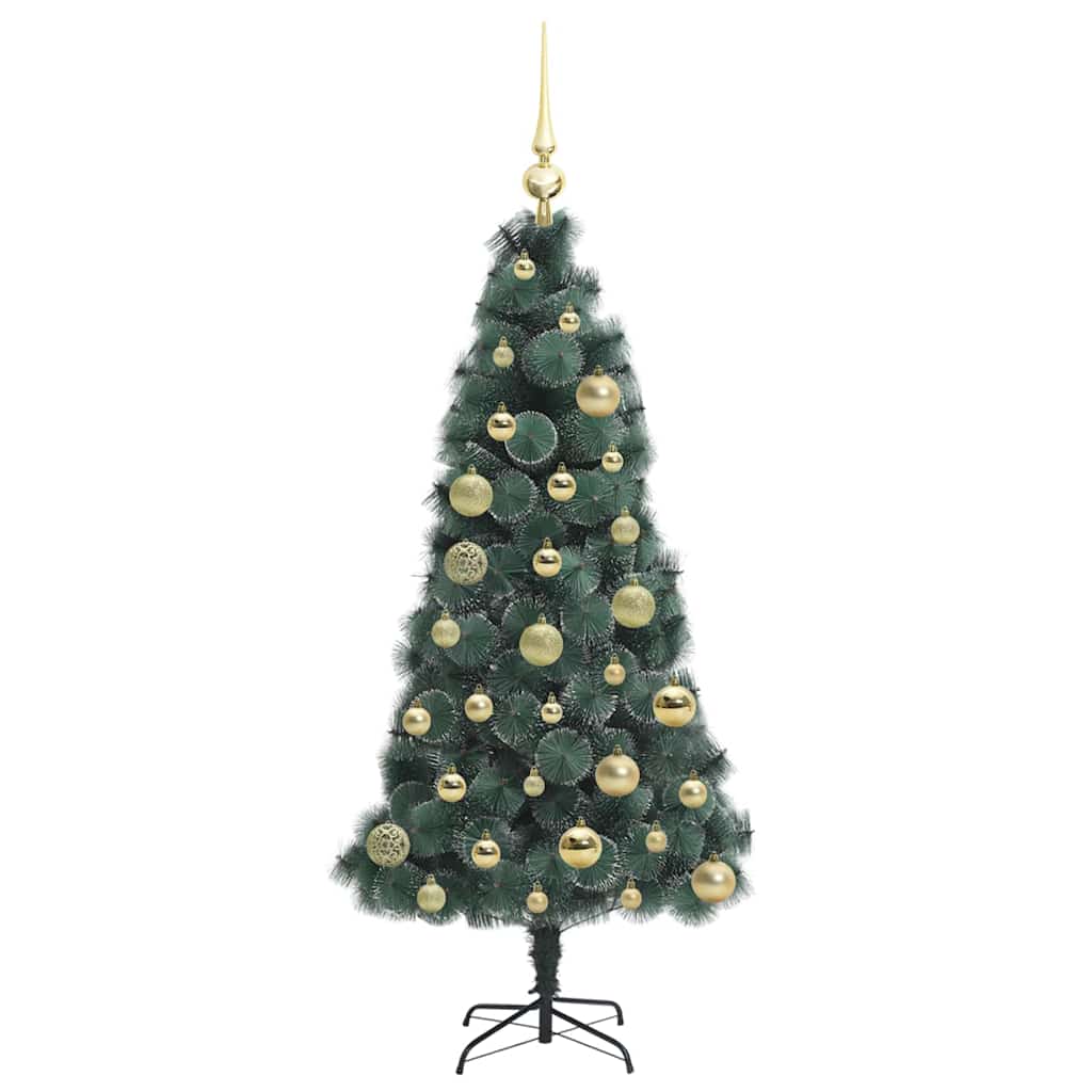Kunstig forhåndsopplyst juletre med kule sett grønn 120 cm PET