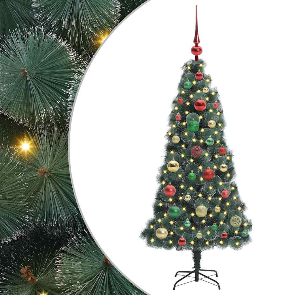 Kunstig forhåndsopplyst juletre med kulesett grønn 120 cm PET