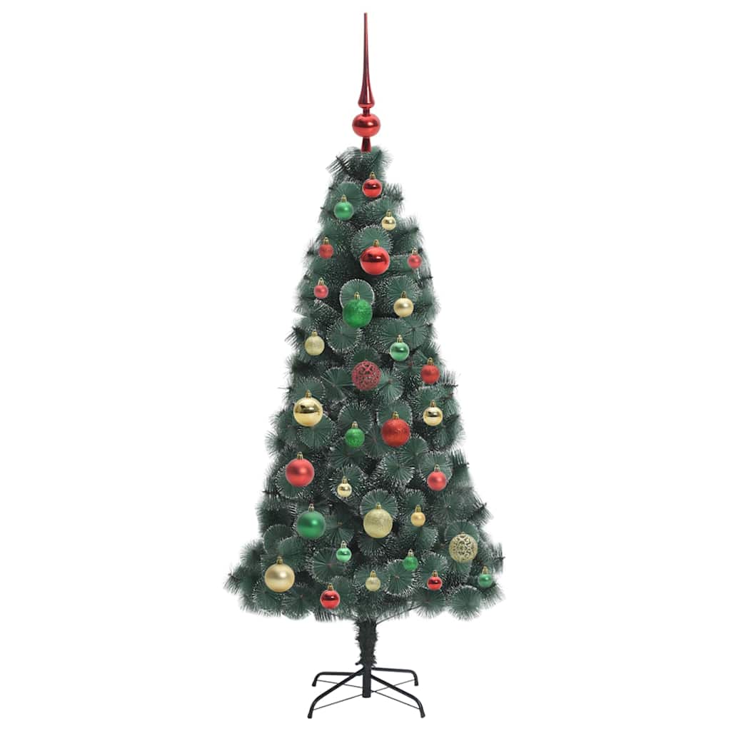 Kunstig forhåndsopplyst juletre med kulesett grønn 120 cm PET