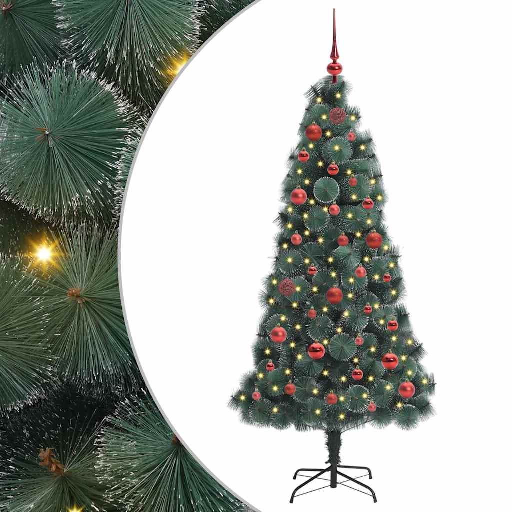 Kunstig forlys Christmas Tree med kule sett grønn 150 cm PET