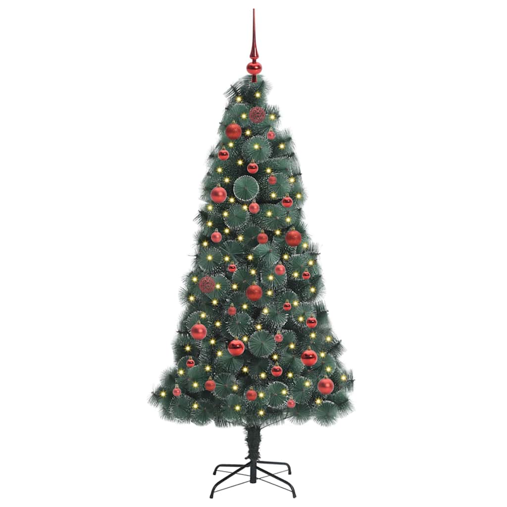 Kunstig forlys Christmas Tree med kule sett grønn 150 cm PET
